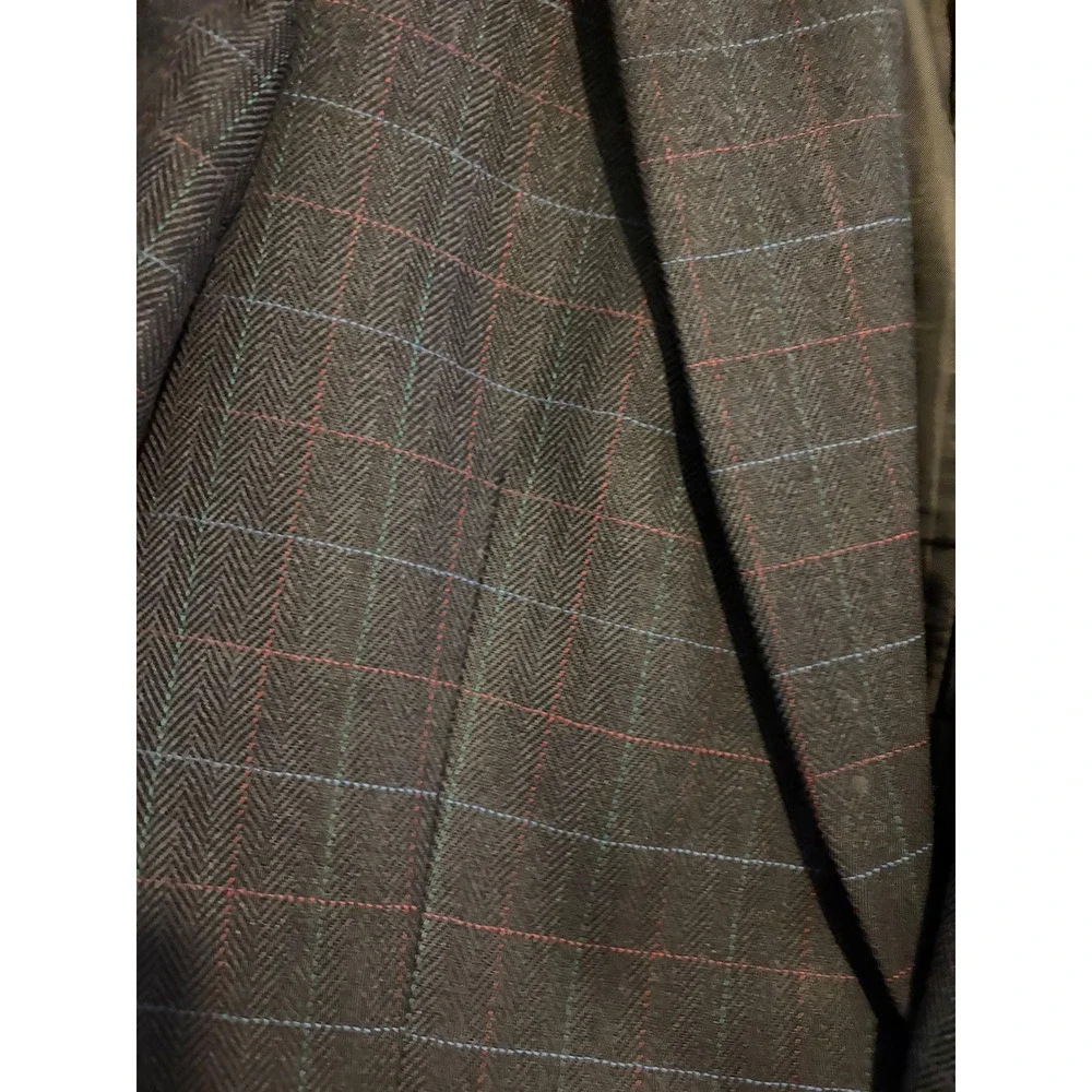 Mens Plaid Blazer Navy Blue Multi Color Check Wool Blend Sport Coat Tailored Fit